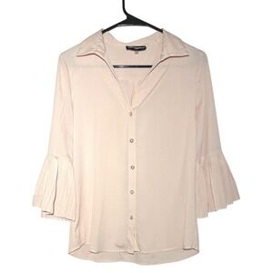 Karl Lagerfeld Blush‎ Pink Pleated Bell Sleeve Button Down Shirt Womens Size S